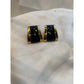 Ann Klien Black enamel gold tone Post Earrings 1980"s stylish elegance 1"x1"
